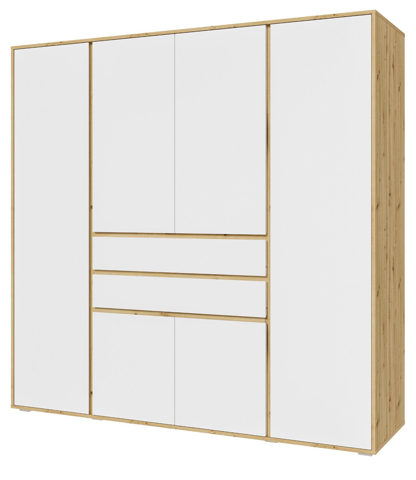 KLEIDERSCHRANK weiß, Eiche Artsian 197 x 194 cm, Drehtürenschrank 6-türig - Silberfarben/Weiß, Holzwerkstoff/Kunststoff (197/194/56cm) - Inn.Furn
