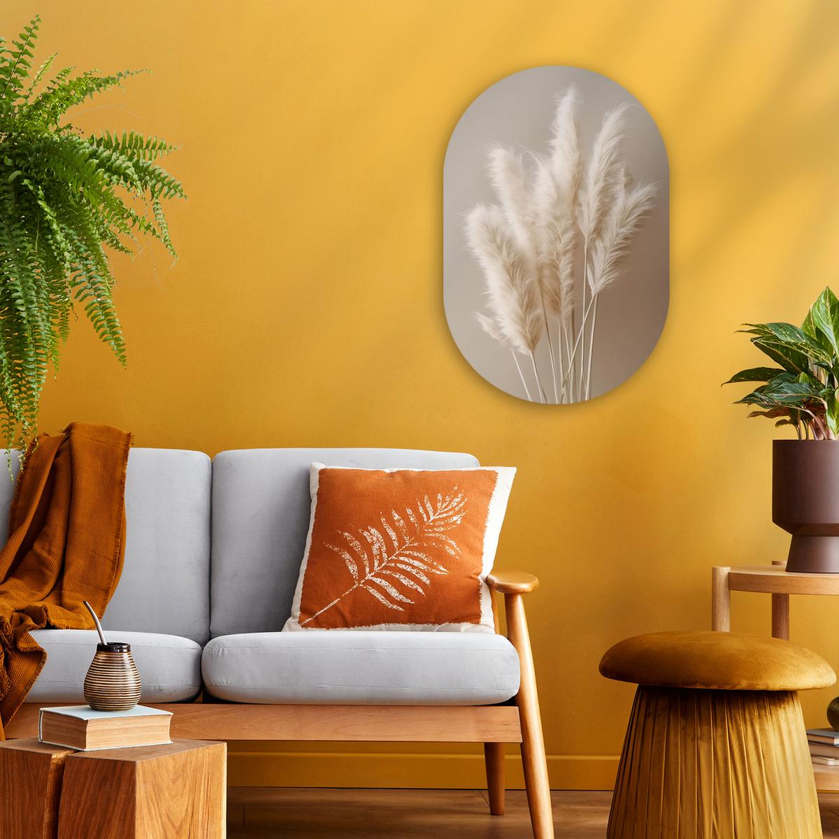 WANDBILD Pampasgras - Federn - Pastell - Weiß Deko Wohnzimmer 40x60 cm - Sandfarben, Kunststoff (40/60cm) - MuchoWow
