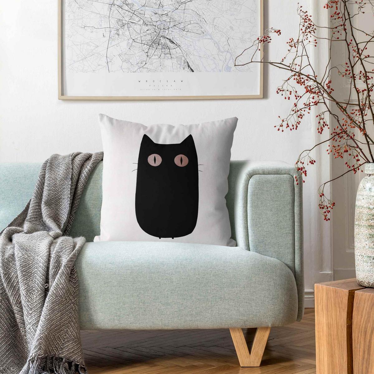 DEKOKISSEN Schwarze Katze Illustration 40/40 cm - Schwarz, Textil (40/40/10cm) - Bilderwelten
