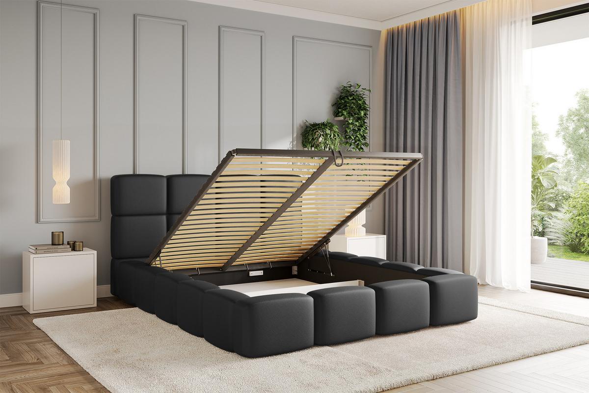 POLSTERBETT mit Bettkasten und Lattenrost, Bett mit Kopfteil, Boxbett ohne Matratze, Doppelbett mit Stauraum - NATA 120x200 Schwarz - Schwarz, Holzwerkstoff/Textil (120/200cm) - ALTDECOR