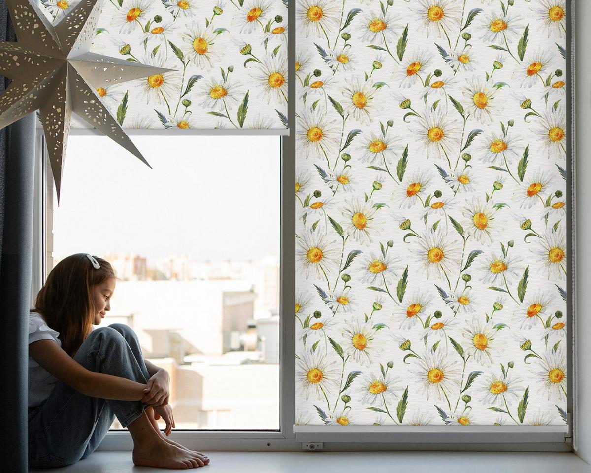 INNENROLLO - Fensterrollo - Rollo - 90x140 cm - Gänseblümchen - Weiß, Kunststoff (90/140/0.5cm) - TULUP