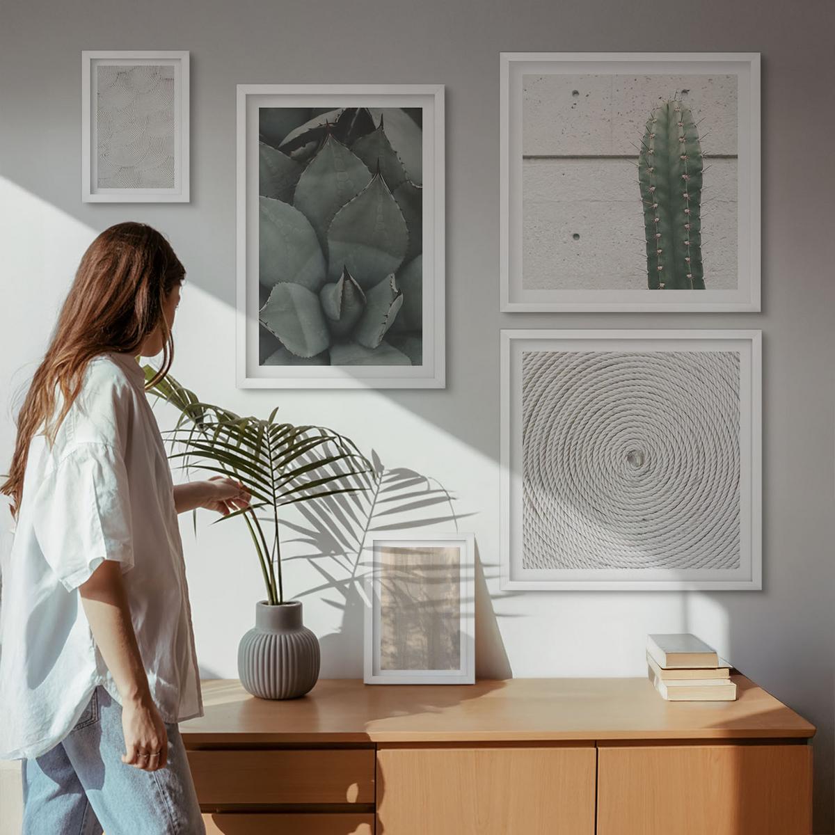 BILDER SET 5er Set - 50x50 cm & 20x30 cm & 40x60 cm Weißer Rahmen - Sommerliche Texturen aus den Tropen - Weiß, Kunststoff (40/60cm) - TULUP