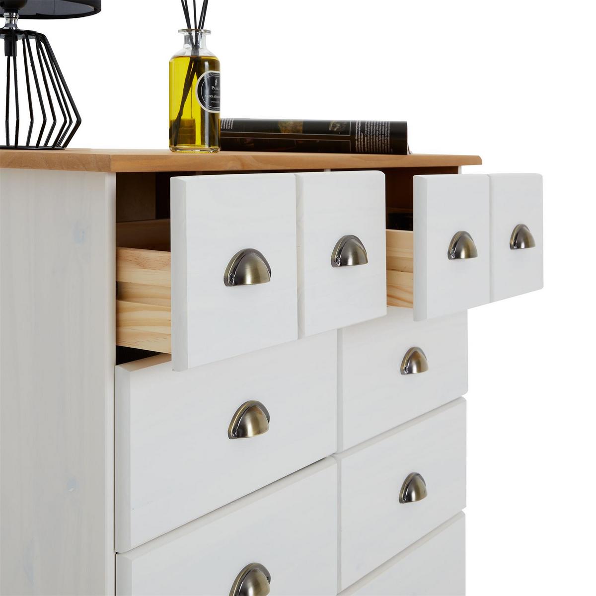APOTHEKERKOMMODE COLMAR weiß/braun - Weiß/Braun, Holz (92/80/39cm) - IDIMEX