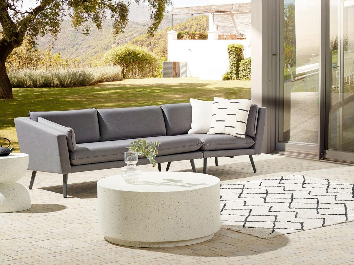 GARTENSOFA 3-Sitzer grau rechte Seite modular Loretello - Grau, Textil (243/70/76cm) - Beliani