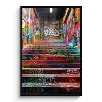POSTER MIT RAHMEN Treppe - Graffiti - Farben - Kunst Bilderleiste 80x120 cm - Multicolor, Papier (80/120cm) - MuchoWow