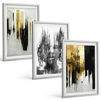BILDER SET 3er Set - 40x60 cm Silberner Rahmen - Kontrastierende abstrakte Porträts - Silberfarben, Kunststoff (40/60cm) - TULUP