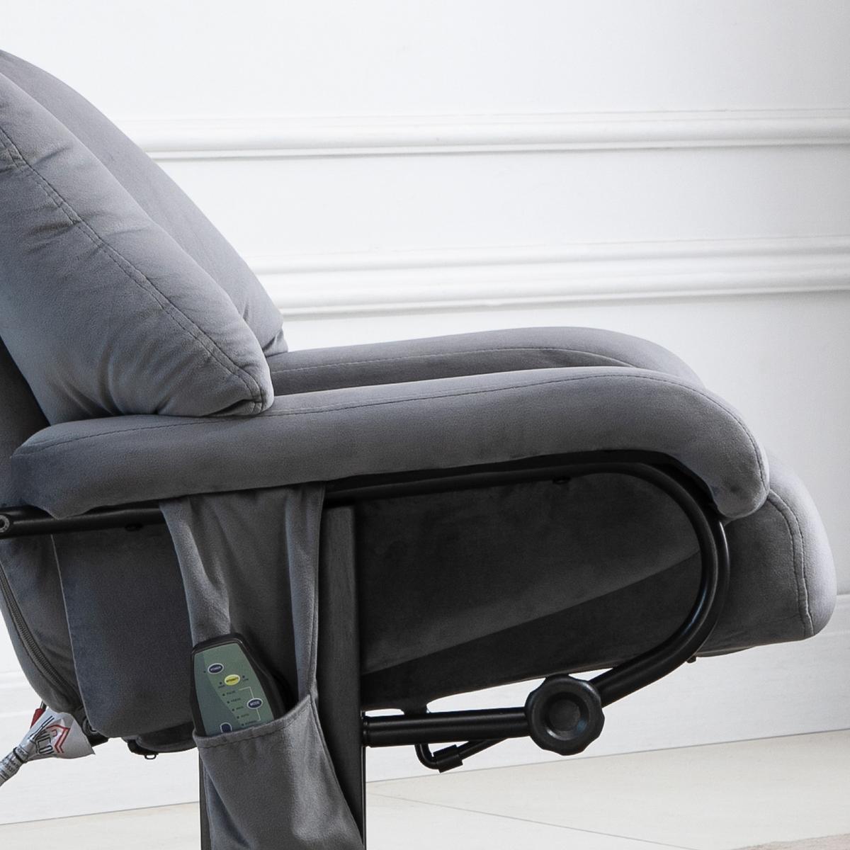 MASSAGESESSEL inkl. Hocker Fernsehsessel drehbar Relaxsessel Samt-Touch Grau - Schwarz/Grau, Textil/Metall (80/102/76cm) - HOMCOM