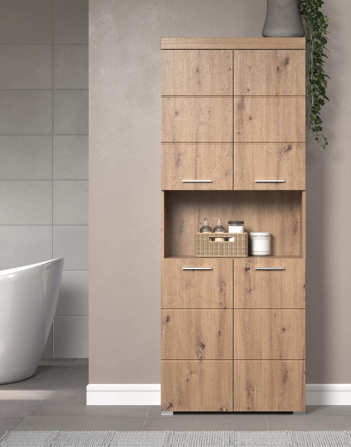 HOCHSCHRANK Asteiche 73 x 190 cm, Badschrank 4-türig - Eichefarben, Holzwerkstoff/Kunststoff (73/190/31cm) - Top.Furn