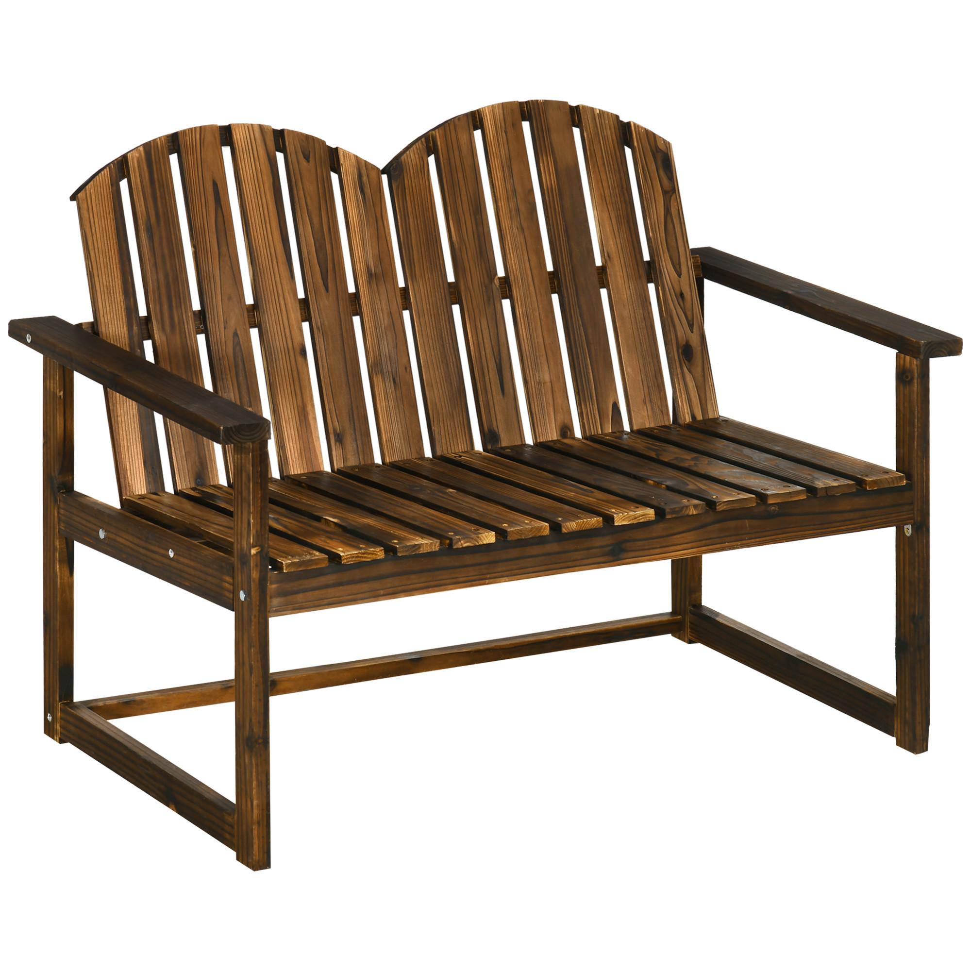 GARTENBANK, 2-Sitzer Sitzbank, Holzbank mit Rückenlehne, Armlehne, Parkbank, Verkohlt - Dunkelbraun, Holz (63/86/114cm) - Outsunny