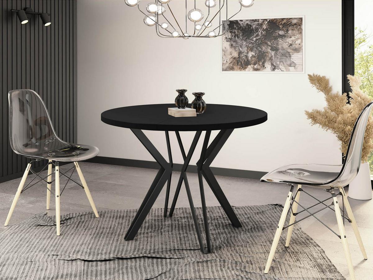 ESSTISCH Revena runder ausziehbarer, Schwarz 120-200/120/76 cm - Schwarz, Holzwerkstoff/Metall (120/200/76cm) - WFL GROUP