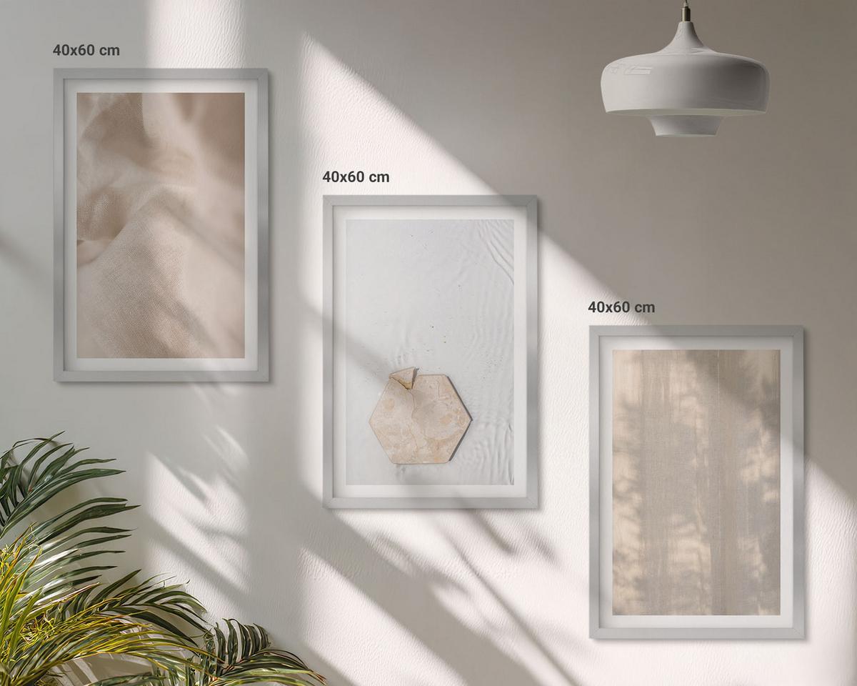 BILDER SET 3er Set - 40x60 cm Silberner Rahmen - Subtile Texturen, Boho-Natur - Silberfarben, Kunststoff (40/60cm) - TULUP