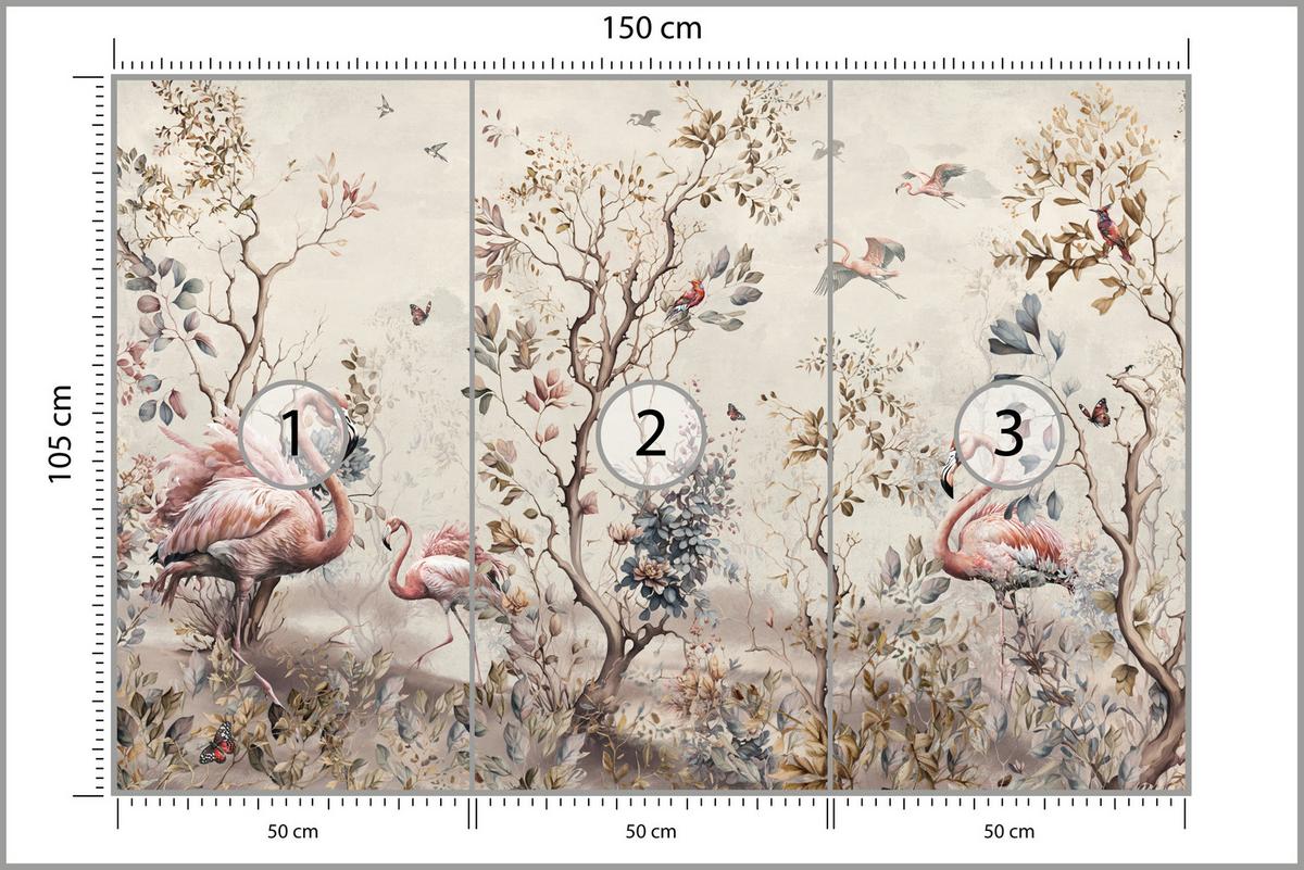 FOTOTAPETE für Wohnzimmer Wunderschöne Flamingos Natur Schmetterlinge 150x105 - Multicolor, Papier (150/105cm) - Muralo