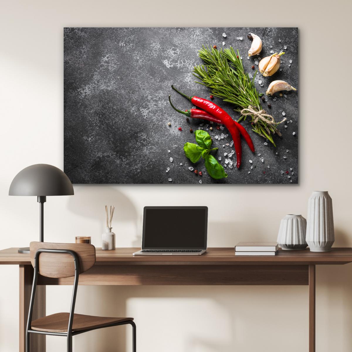 METALLBILD Pfeffer - Kräuter - Gewürze - Beton Deko Groß 120x80 cm - Dunkelgrau, Metall (120/80cm) - MuchoWow