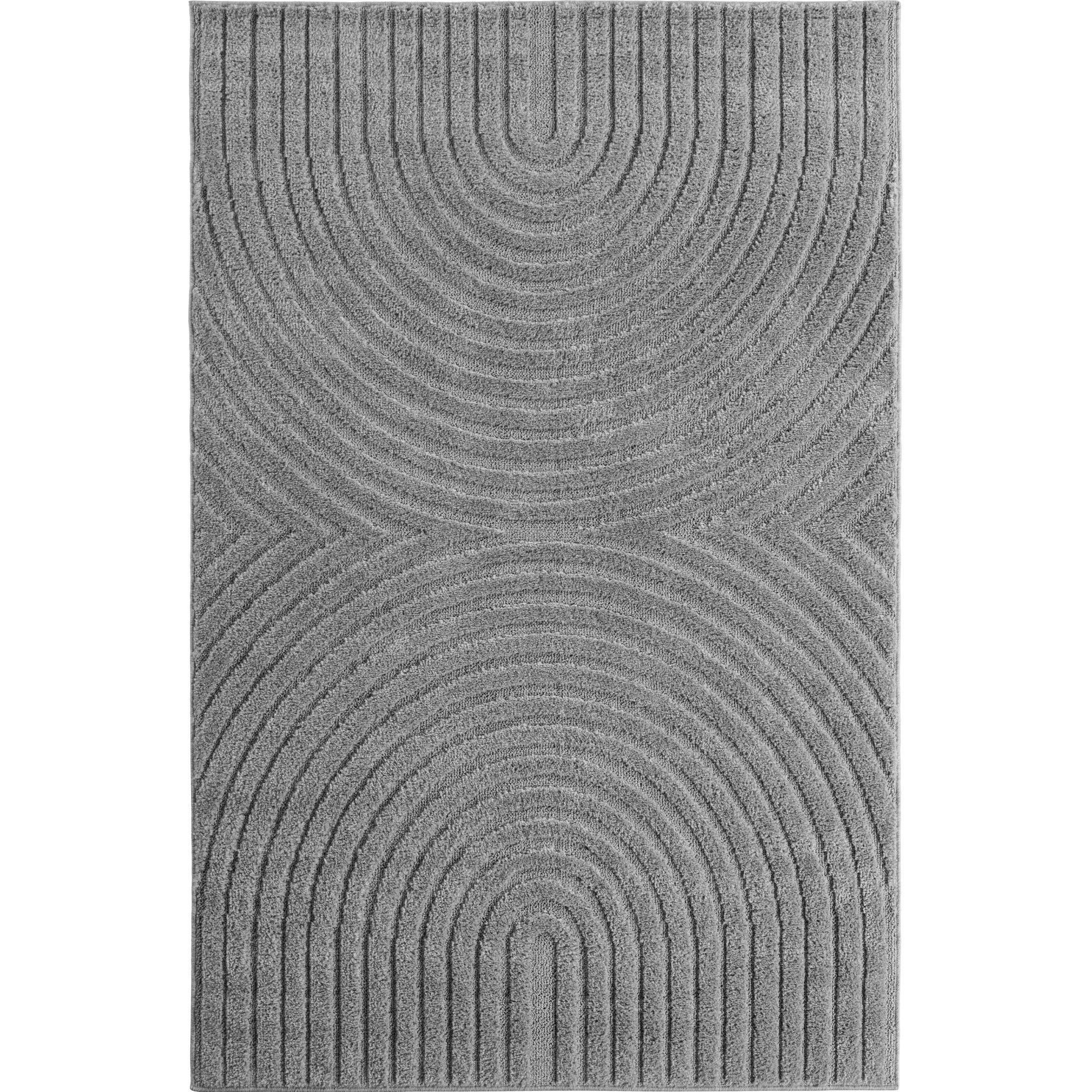 TEPPICH Hochflor RIGI in Silber, mit organischen Bögen in 3D, 80 x 150 cm - Silberfarben, Textil (80/150cm) - KADIMA DESIGN