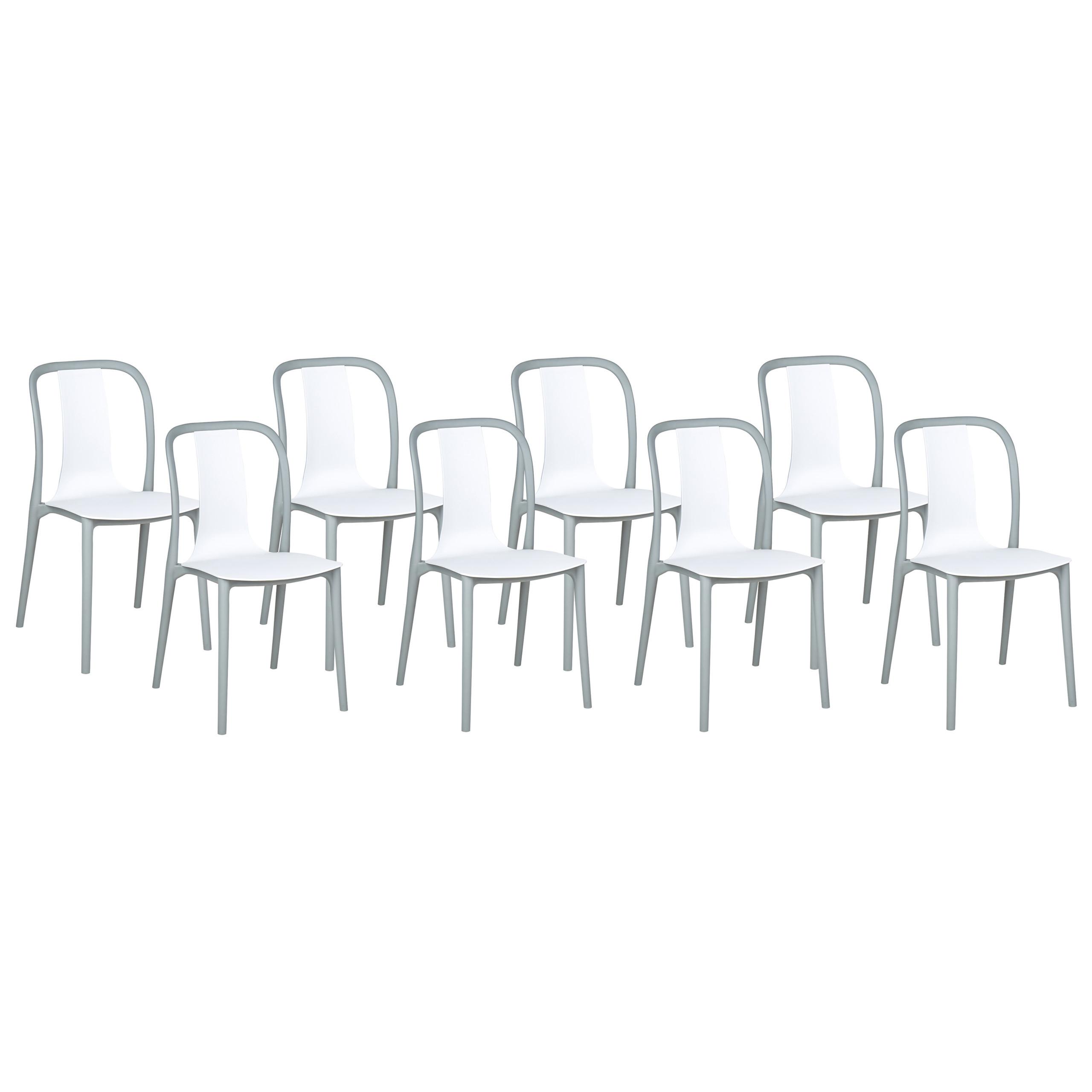 GARTENSTUHL 8er-Set Kunststoff weiß/grau Spezia - Weiß/Grau, Kunststoff (42/89/49cm) - Beliani