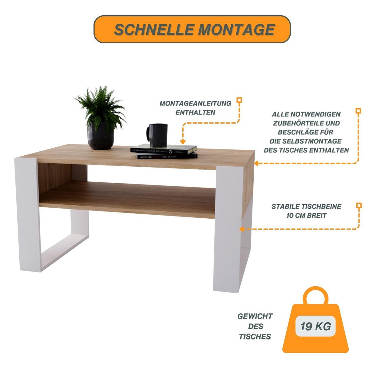 COUCHTISCH Karo92 92/45/53,6 - Weiß/Sonoma Eiche, Holzwerkstoff (54/92/45cm) - RAUMHIRSCH FURNITURE
