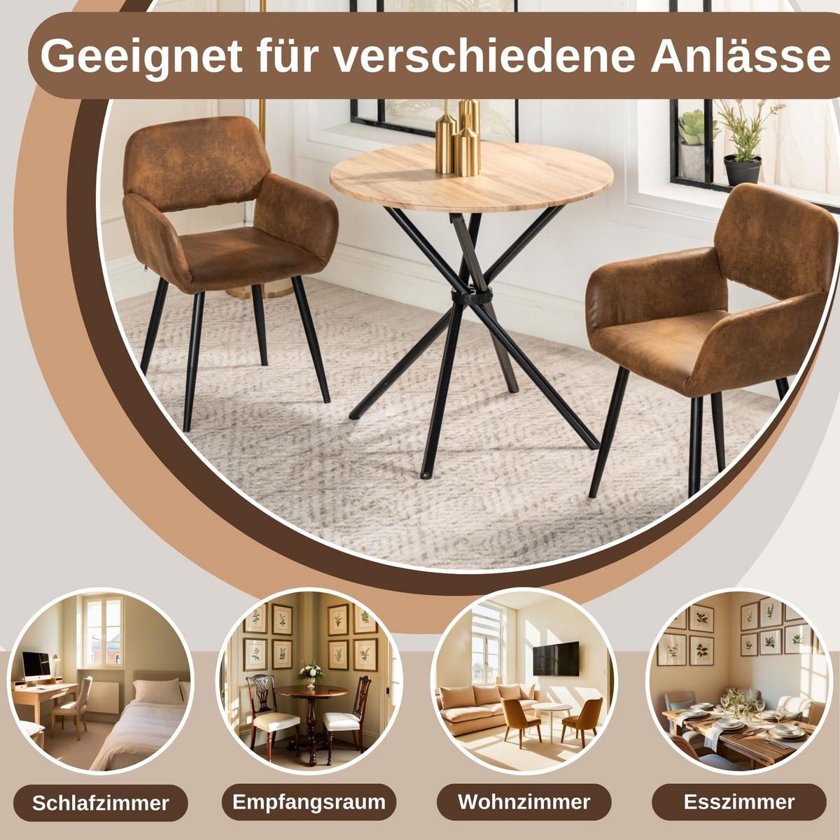 ARMLEHNSTUHL-SET 4 Stück Braun und Beige - Beige/Braun, Holzwerkstoff/Textil (56/77/53cm) - Urban Meuble