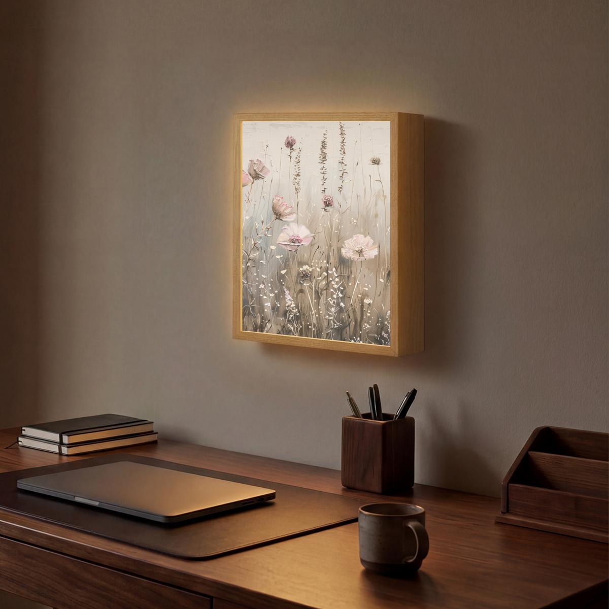 WANDLEUCHTE MIT AKKU Blumen - Rosa - Modern - Beige 30x40 cm - Altrosa, Holzwerkstoff (30/40/8cm) - OnlyWow