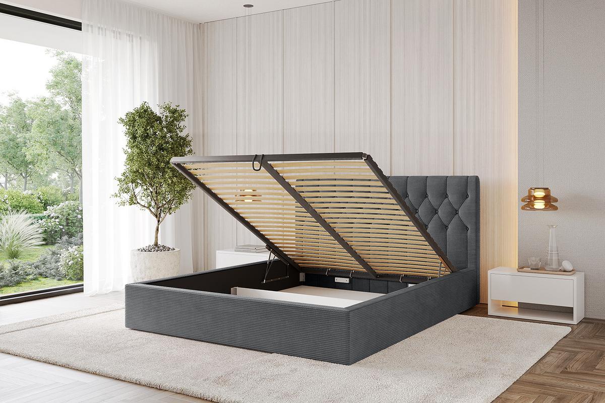 POLSTERBETT mit Bettkasten und Lattenrost, Boxbett ohne Matratze - RENO 180x200 Dunkelgrau - Anthrazit, Holzwerkstoff/Textil (180/200cm) - ALTDECOR