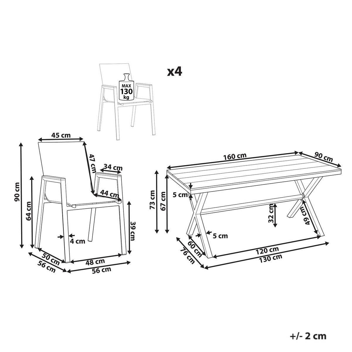 GARTENMÖBEL-SET 4-Sitzer Grau Tiano - Hellbraun/Grau, Metall - Beliani