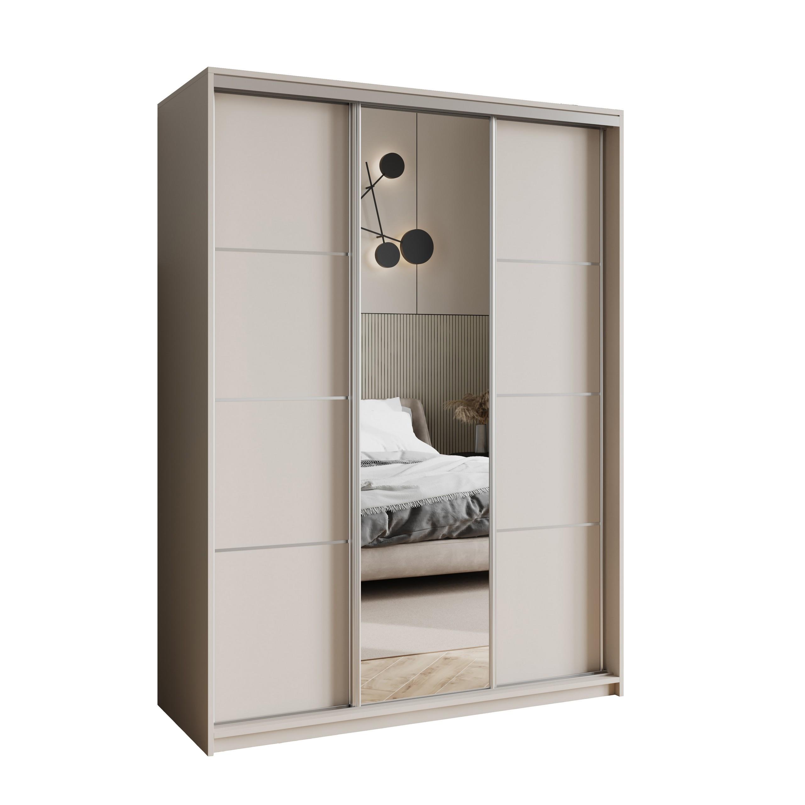 SCHWEBETÜRENSCHRANK VARO 150/205/60 cm 3-türig mit Spiegel Kaschmir - Kaschmir, Holzwerkstoff (150/205/60cm) - MASSENO