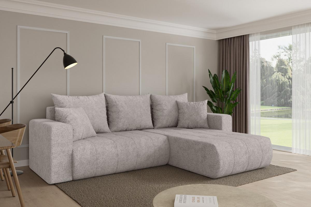 ECKSOFA mit Schlaffunktion Ottomane Rechts MILA-L 277x194x86 Hellgrau Velours - Hellgrau/Schwarz, Holzwerkstoff/Kunststoff (277/194cm) - ALTDECOR