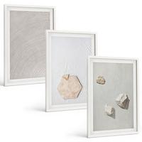 BILDER SET 3er Set - 40x60 cm Weißer Rahmen - Leichte Boho-Sandtexturen - Weiß, Kunststoff (40/60cm) - TULUP
