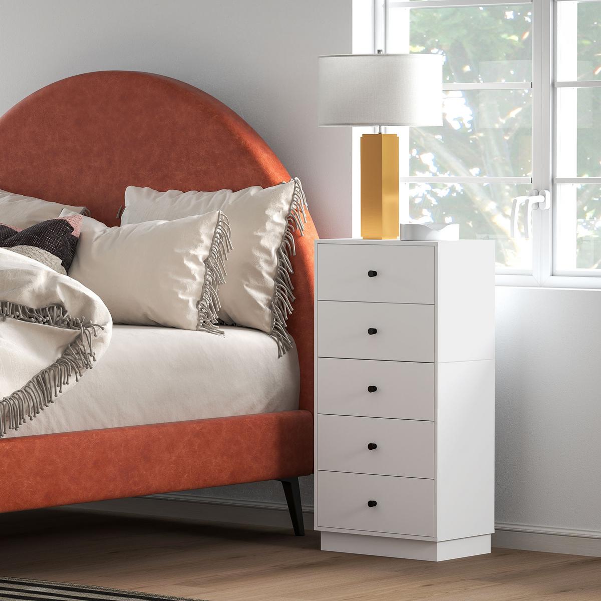 KOMMODE Sideboard mit 5 Schubladen Schrank aus Holzwerkstoff 47 x 29 x 95 cm Weiß - Weiß, Holzwerkstoff (29/95/47cm) - HOMCOM