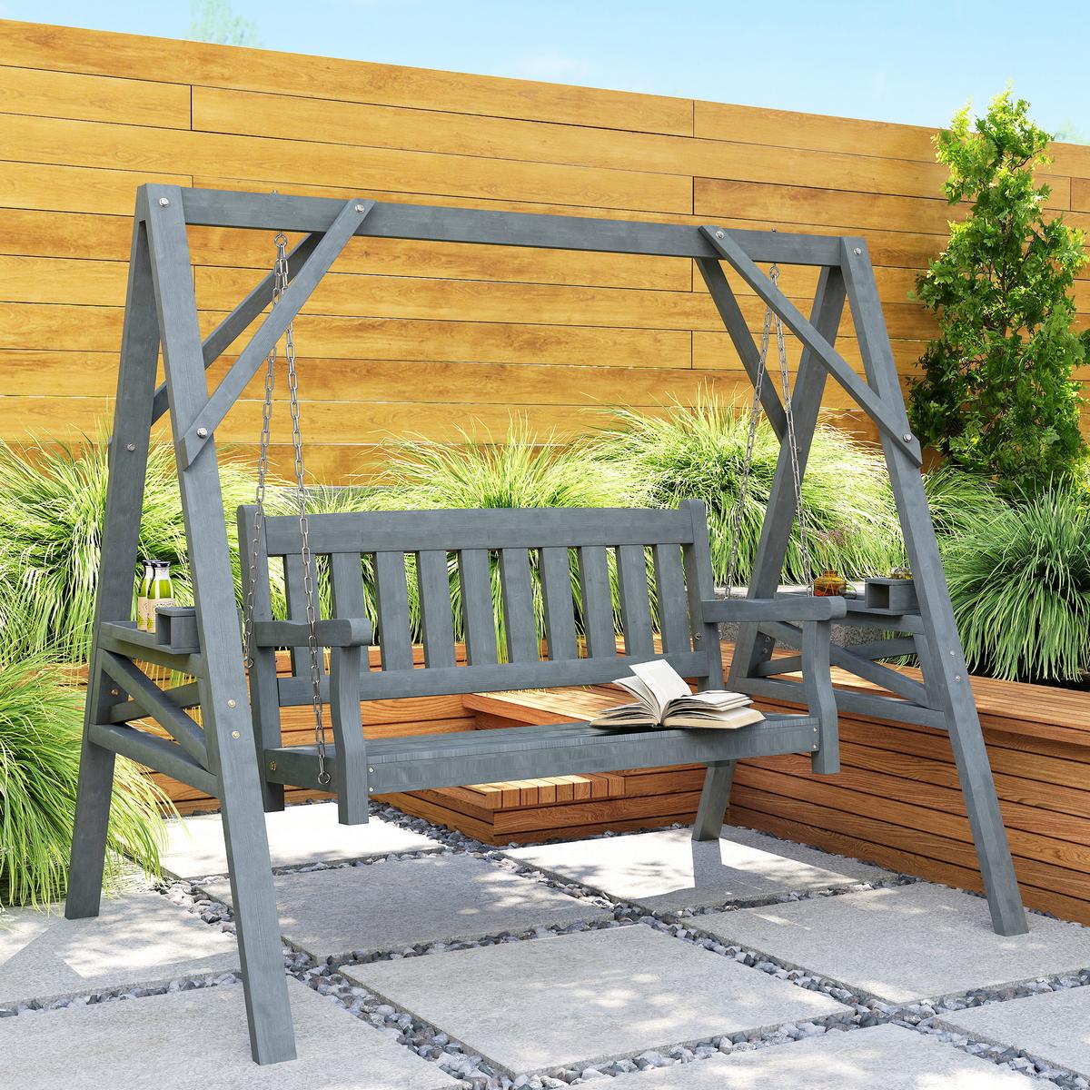 SCHAUKELBANK Tannenholz Metall Grau - Grau, Holz (120/160/183cm) - Outsunny