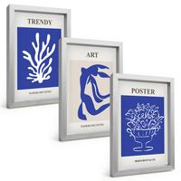 BILDER SET 3er Set - 20x30 cm Silberner Rahmen - Matisses abstrakte Plakate - Silberfarben, Kunststoff (20/30cm) - TULUP