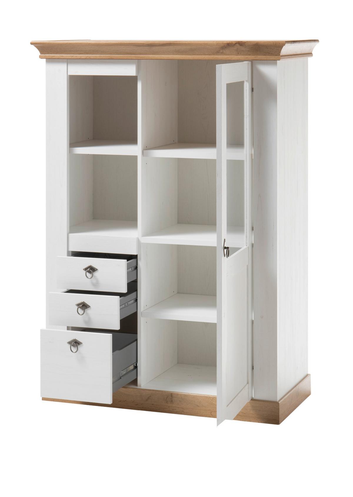 VITRINE weiß Pinie, Eiche 102 x 139 cm, Highboard im Landhaus-Stil - Eiche Wotan/Weiß, Glas/Holzwerkstoff (102/139/44cm) - Furn.Design