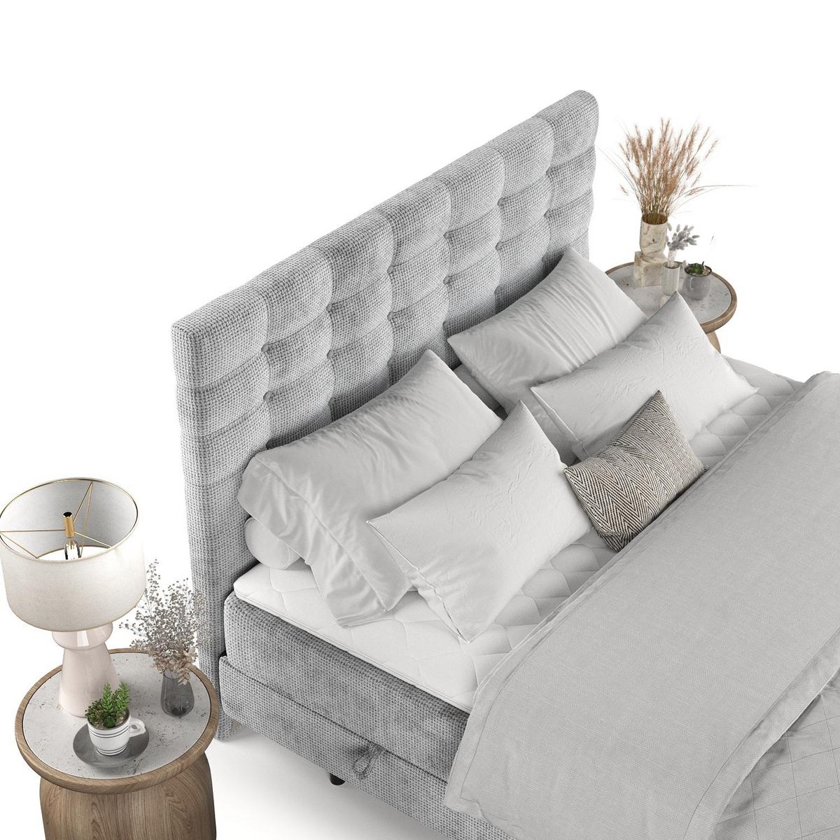 BOXBETT Niro 180/200 cm Hellgrau im Bonita Stoff - Hellgrau/Schwarz, Holz/Holzwerkstoff (180/200cm) - AltaBeds