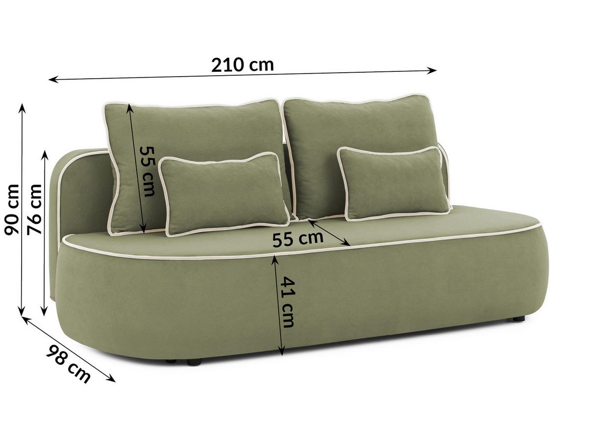 KINDERSOFA Vero im modernen und abgerundeten Design mit Schlaffunktion und Bettkasten aus Olivgrün Plüschstoff mit beiger Paspel - Schwarz/Olivgrün, Holz/Kunststoff (210/90/98cm) - S-Style Möbel