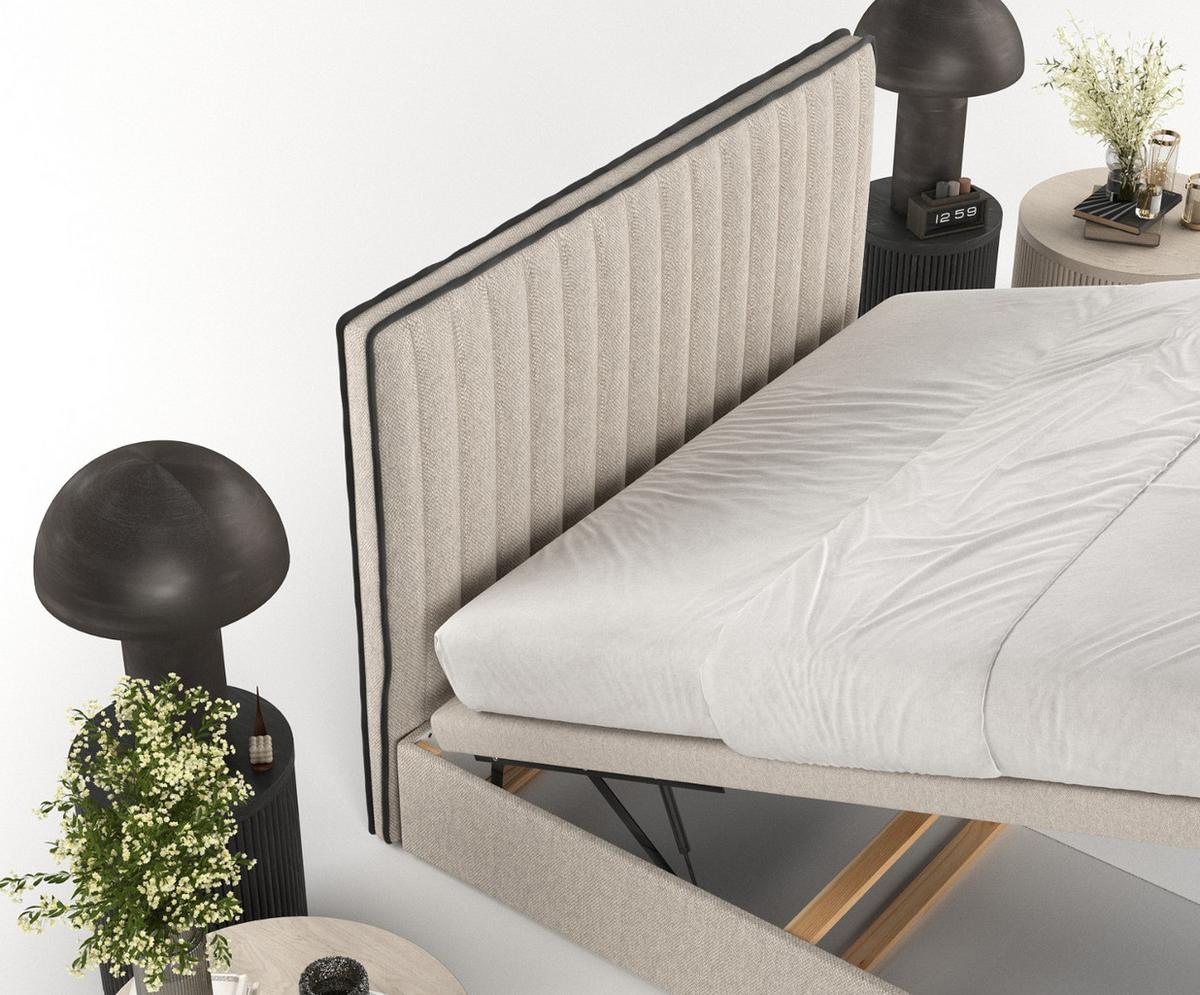 POLSTERBETT Keva mit Stauraum 120/200 cm Hellbeige im Megan Stoff - Sandfarben/Schwarz, Holz/Holzwerkstoff (120/200cm) - AltaBeds