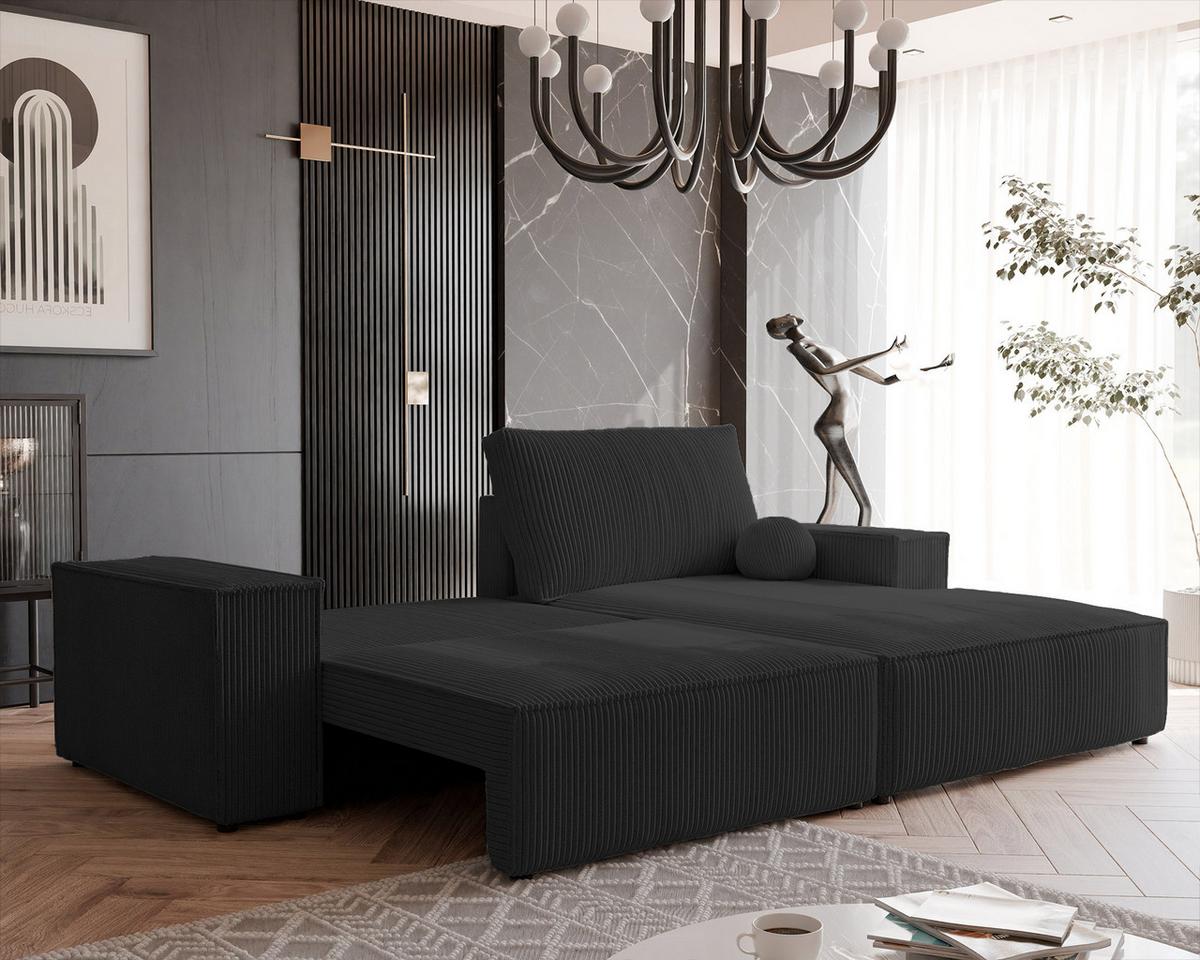 ECKSOFA HUGO Rechts, mit Schlaffunktion und Bettkasten, Anthrazit - Anthrazit, Textil (255/148cm) - Idohome