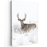 LEINWANDBILD Hirsche - Winter - Schnee - Tiere - Jahreszeiten - Weiß Wanddeko 40x60 cm - Hellbraun, Textil (40/60cm) - MuchoWow