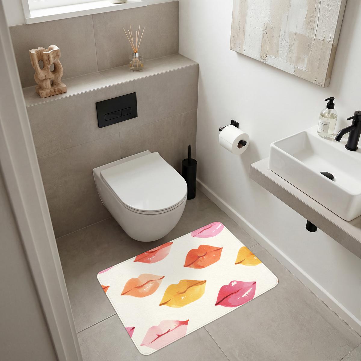 BADEMATTE Lippen - Bunt - Glänzend 90x60 cm - Rosa, Textil (90/60cm) - OnlyWow