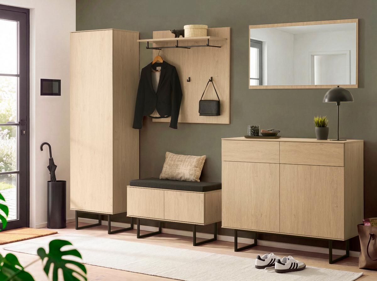 FLURKOMMODE Stone Eiche 115 x 98 cm, Schuhschrank mit Push-to-Open - Eichefarben/Schwarz, Holzwerkstoff/Metall (115/98/40cm) - Furn.Design