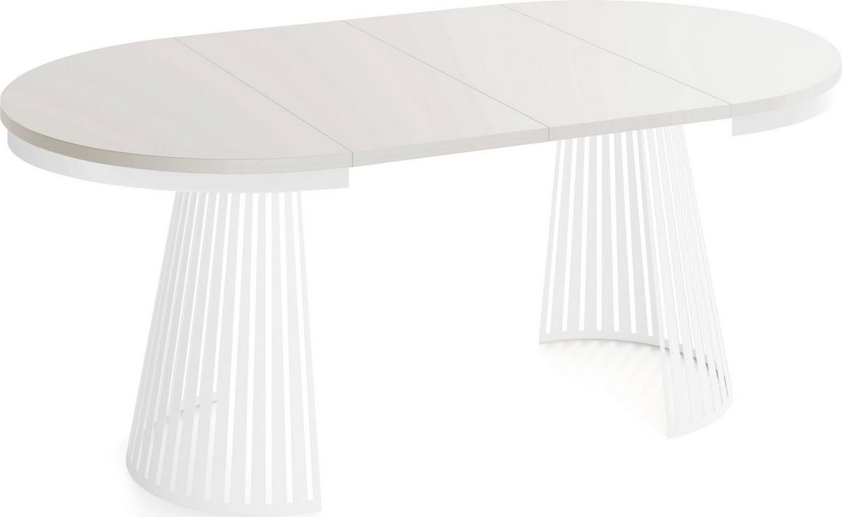 ESSTISCH Naro rund ausziehbar mit Weißem Lamellen-Metallgestell, Beige Cashmere 100-180/100/76 cm - Kaschmir/Beige, Holzwerkstoff/Metall (100/176/76cm) - WFL GROUP