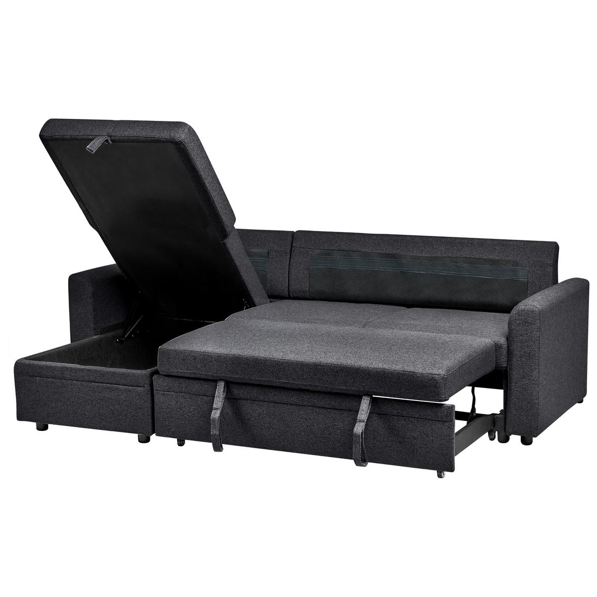 ECKSCHLAFSOFA 3-Sitzer Kunstleinen Schwarz rechtsseitig Nassjo - Schwarz, Textil (210/131cm) - Beliani