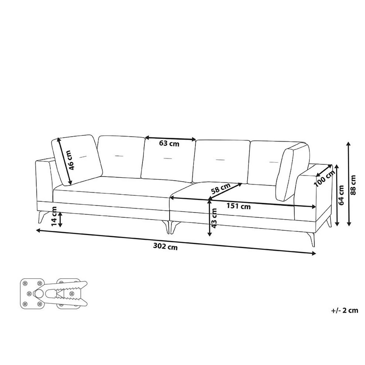 4-SITZER-SOFA Kunstleinen Grau Yuri - Dunkelgrau/Schwarz, Textil (302/88/100cm) - Beliani