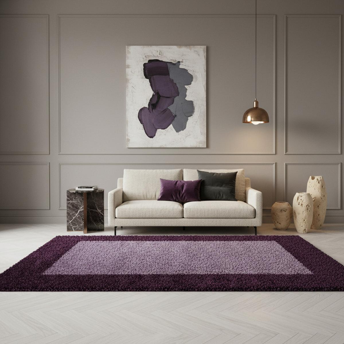 HOCHFLORTEPPICH RHEIN, mit Bordüre, Violett, 100 x 200 cm - Lila, Textil (200/100cm) - KADIMA DESIGN