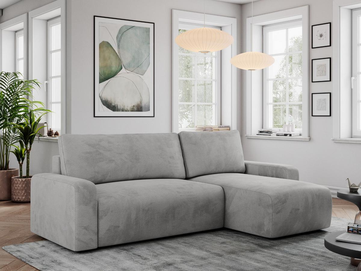 ECKSOFA ARGOS Hellgrau Velours - Hellgrau/Schwarz, Kunststoff/Textil (245/150cm) - MKS