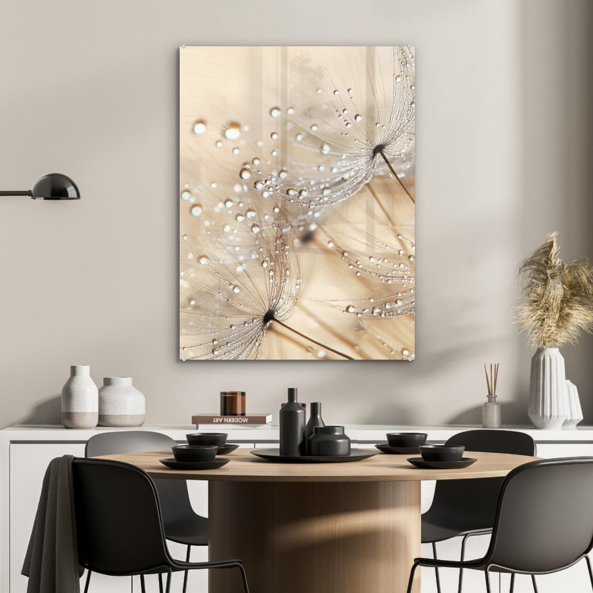 ACRYLGLASBILD Löwenzahn - Abstrakt - Natur - Beige 60x80 cm - Braun, Glas (60/80cm) - MuchoWow