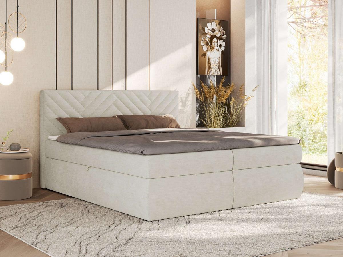 BOXBETT AVERTA 140/200 - Creme Schenille glatt - H4 - Creme, Textil (140/200cm) - MKS