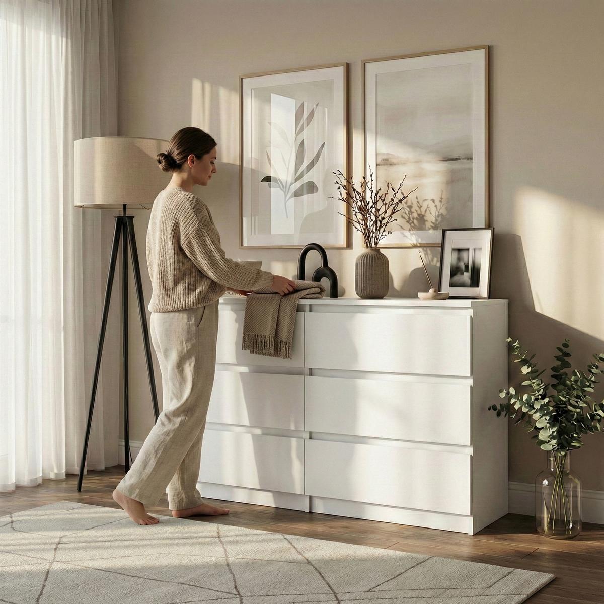 KOMMODE Lemon mit 6 Schubladen, 140 cm, Weiß matt - Weiß, Holzwerkstoff (140/78/39cm) - Beautysofa