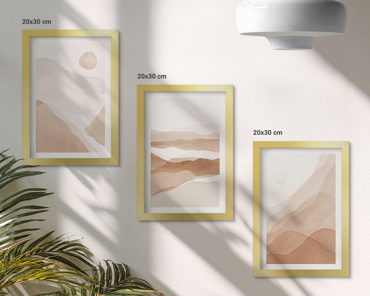 BILDER SET 3er Set - 20x30 cm Goldrahmen - Abstrakte braune Landschaften - Goldfarben, Kunststoff (20/30cm) - TULUP