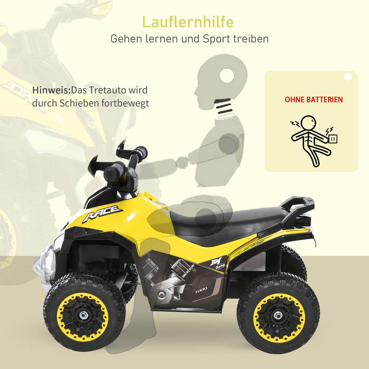 RUTSCHAUTO Kinder Tretauto Kinderauto mit Füßen rutschen Licht Musik Gelb - Gelb, Metall (67/5/38cm) - HOMCOM