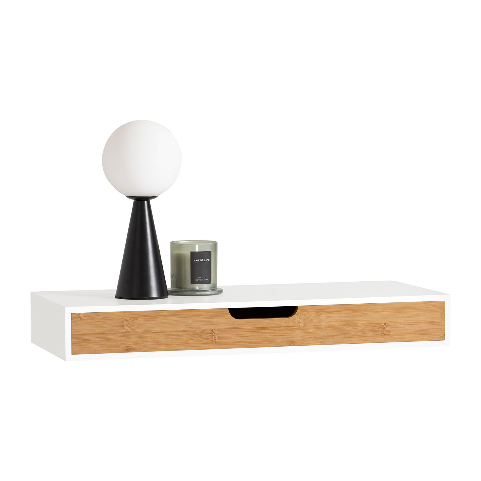WANDREGAL mit Schublade Bambus Weiß-Natur 60x24x8cm - Weiß/Naturfarben, Holzwerkstoff (60/8/25cm) - SoBuy