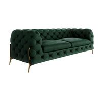 CHESTERFIELD-SOFA 3-Sitzer Lexi Flasche Grün Samt - Smaragdgrün/Goldfarben, Holz/Textil (225/75/100cm) - S-Style Möbel